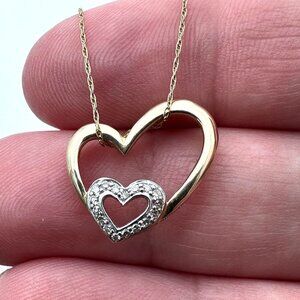 14k Yellow Gold Womans Necklace Diamond Heart Pendant Best Gift Idea